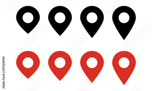 location map pointer icon, place pin marker sign - red gps map pointers in flat style, destination symbols. location pin line icon, Navigation sign	