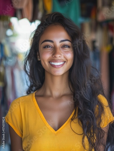 Wallpaper Mural Woman with Long Dark Hair Smiling Torontodigital.ca