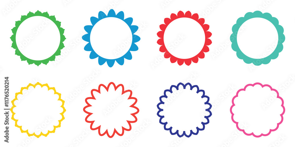 Scalloped frames colorful flower shape icon collection. Stock vector. Scalloped frames colorful flower shape icon collection. Stock vector.