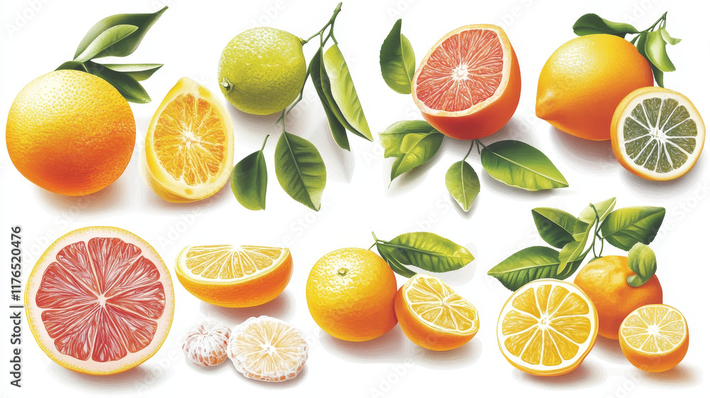 Orange and yuzu fruits vector icons. Isolated whole citrus fruit with leaves. Emblem for vitamin juice or jam label, packaging sticker, grocery shop tag, farm store Orange and yuzu fruits vector icons. Isolated whole citrus fruit with leaves. Emblem for vitamin juice or jam label, packaging sticker, grocery shop tag, farm store