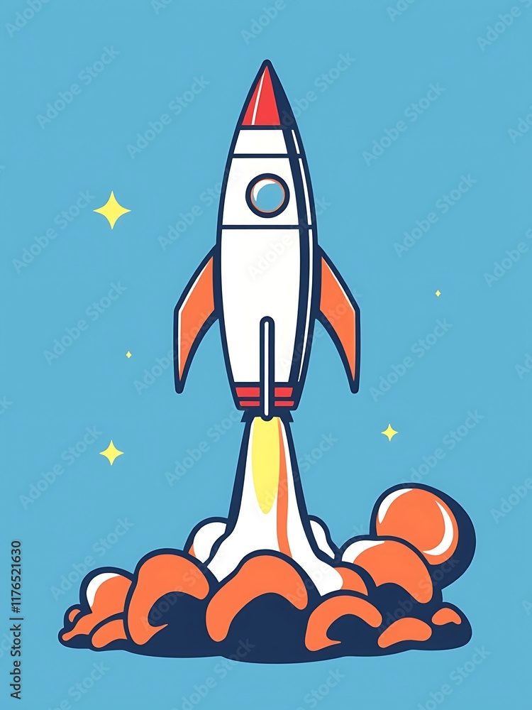 Fototapeta premium Retro Rocket Launch Illustration Against a Starry Sky. AI Generated