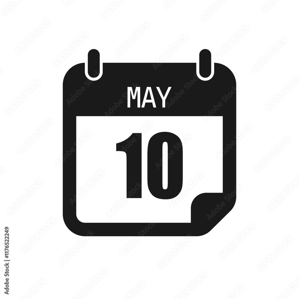 Vector icon page day calendar - 10 May month Vector icon page day calendar - 10 May month