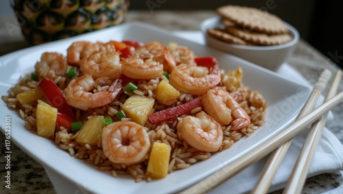 Delicious Sweet and Sour Shrimp Fried Rice with Pineapple and Bell Peppers