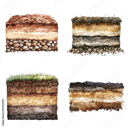 Exploring soil layers geological composition nature illustration earth aerial view educational concept photo