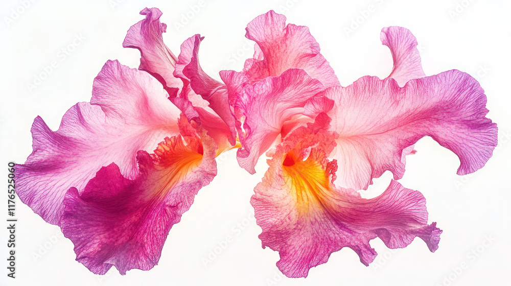 Naklejka premium Elegant Pink Iris Bloom: A Close-Up Study of Delicate Petals