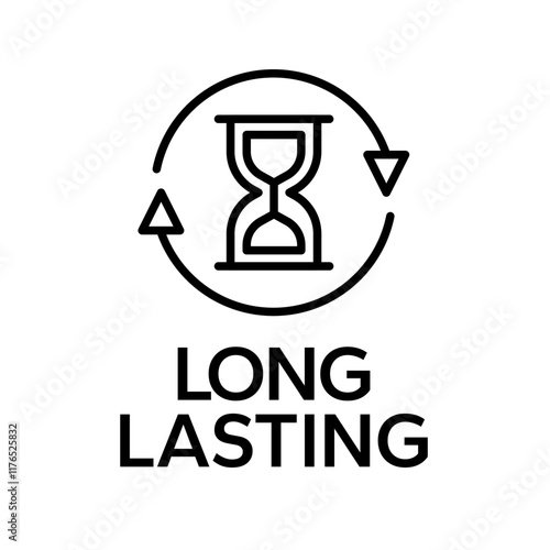 Long lasting icons set, logo, label, badge, symbol, arrow, stamp, black, line, flat vector, isolated illustration. Pharma or beauty label for product packaging design. Hourglass, time, clock icon. 