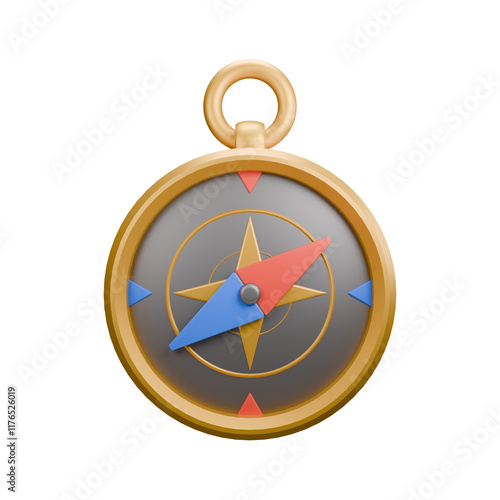 3d icon render golden compass for travelling