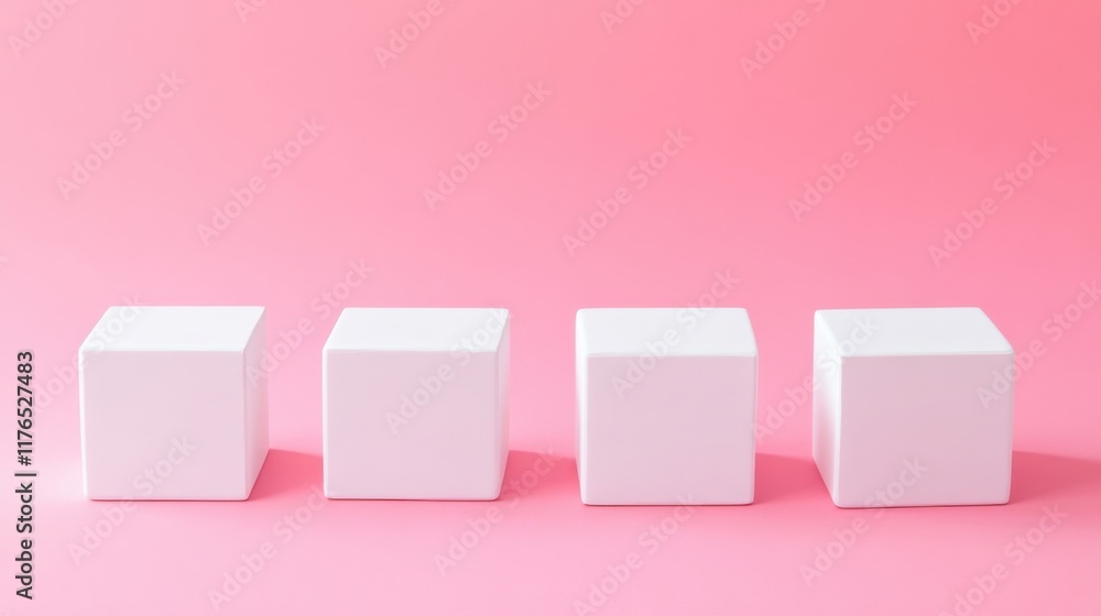 three white boxes are lined up on a pink surface three white boxes are lined up on a pink surface