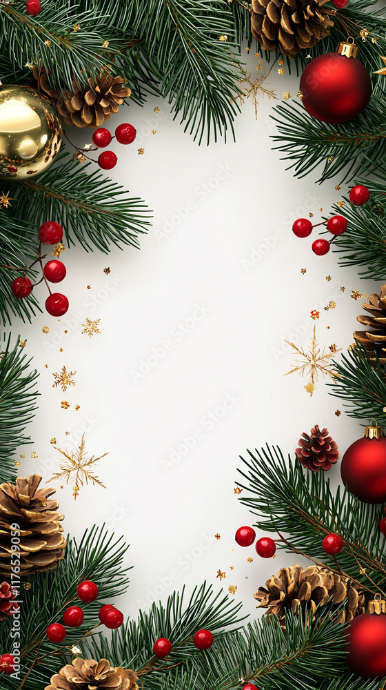 Festive Christmas Border Pine Branches Berries Ornaments Festive Christmas Border Pine Branches Berries Ornaments
