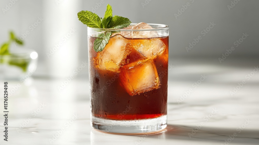 Beautifully Garnished Pomegranate Iced Tea with Mint and Seeds Beautifully Garnished Pomegranate Iced Tea with Mint and Seeds