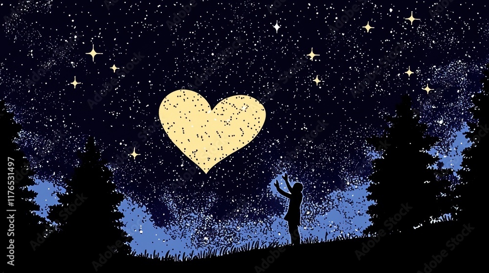 Obraz premium A heartshaped constellation symbolizing love and loneliness in the night sky evoking solitude and affection