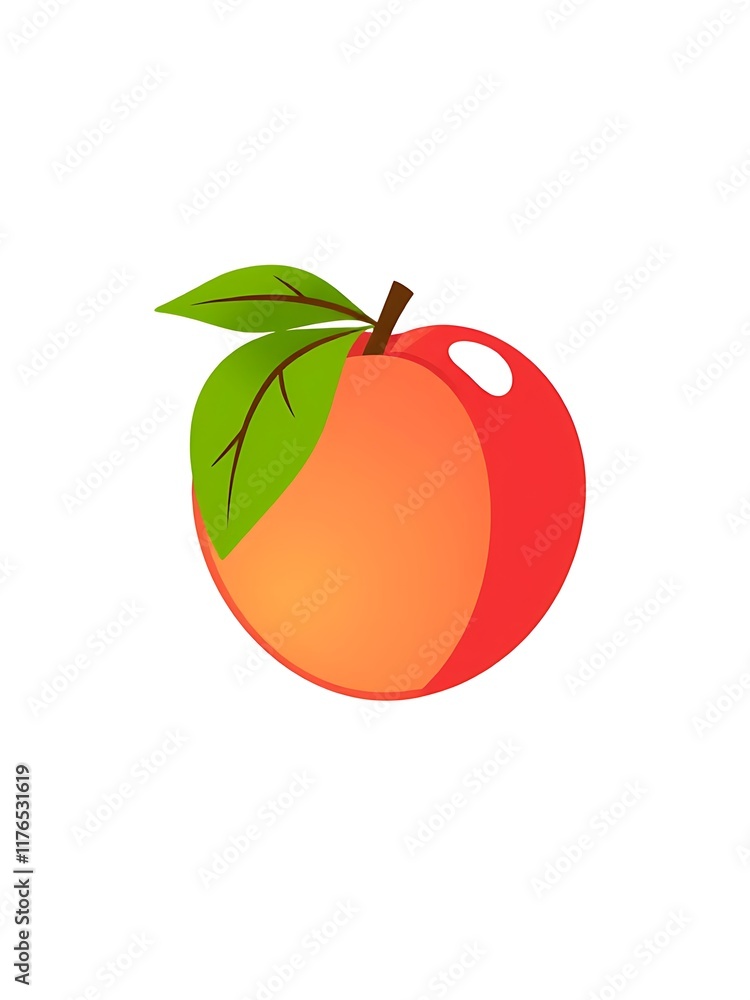 Juicy Red Peach Illustration with Green Leaves. AI Generated Juicy Red Peach Illustration with Green Leaves. AI Generated