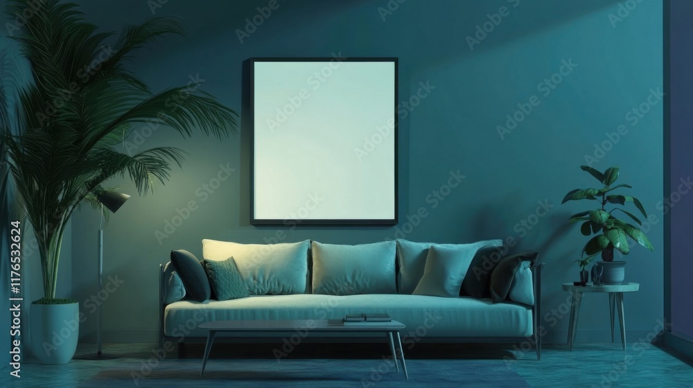 a living room with a couch and a plant a living room with a couch and a plant