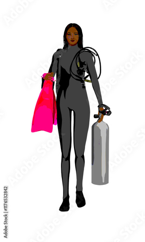 Realistic scuba diver woman