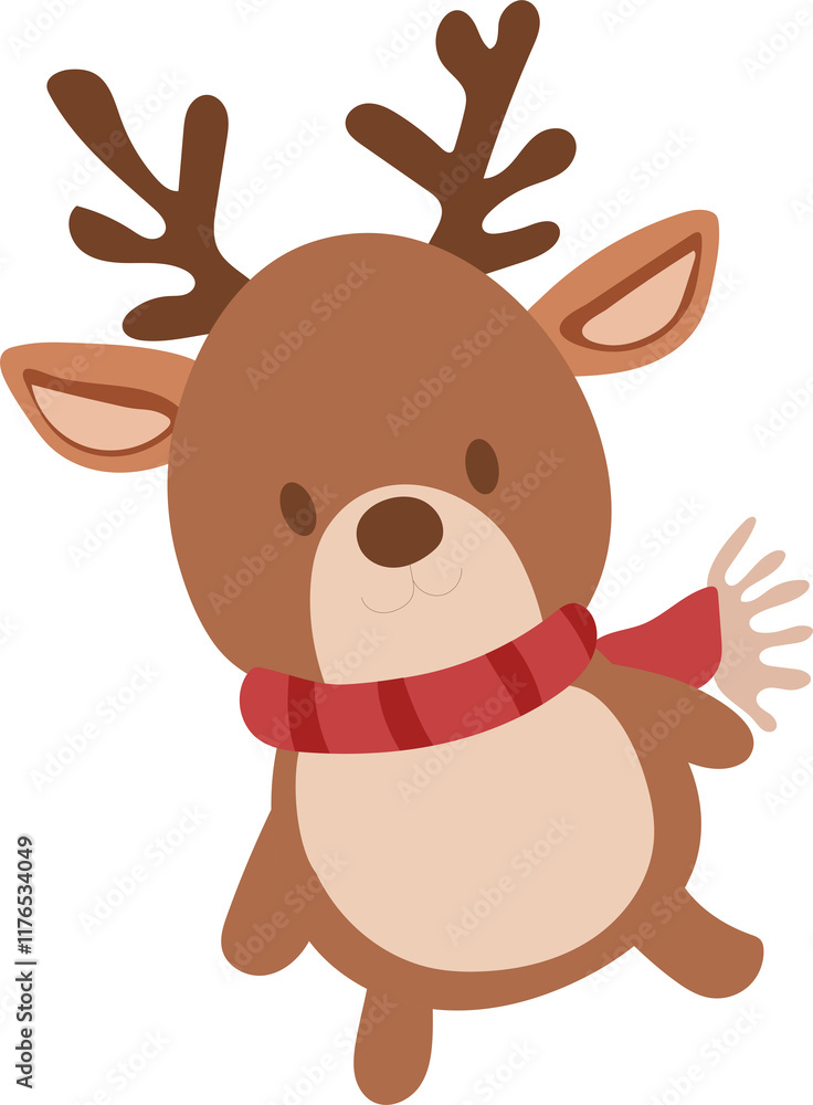 Christmas deer head with red bow and Christmas wreath on white background Christmas deer head with red bow and Christmas wreath on white background