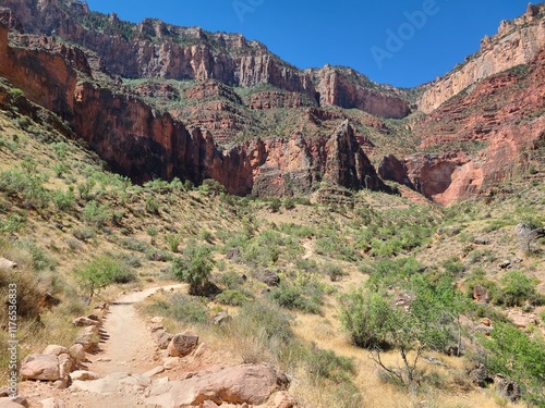 Looking back at the South Rim of the Grand Canyon from near the Havasupai Gardens along the Bright Angel trail photo