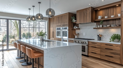 Modern Luxury Kitchen with Quartz Island and Walnut Cabinets