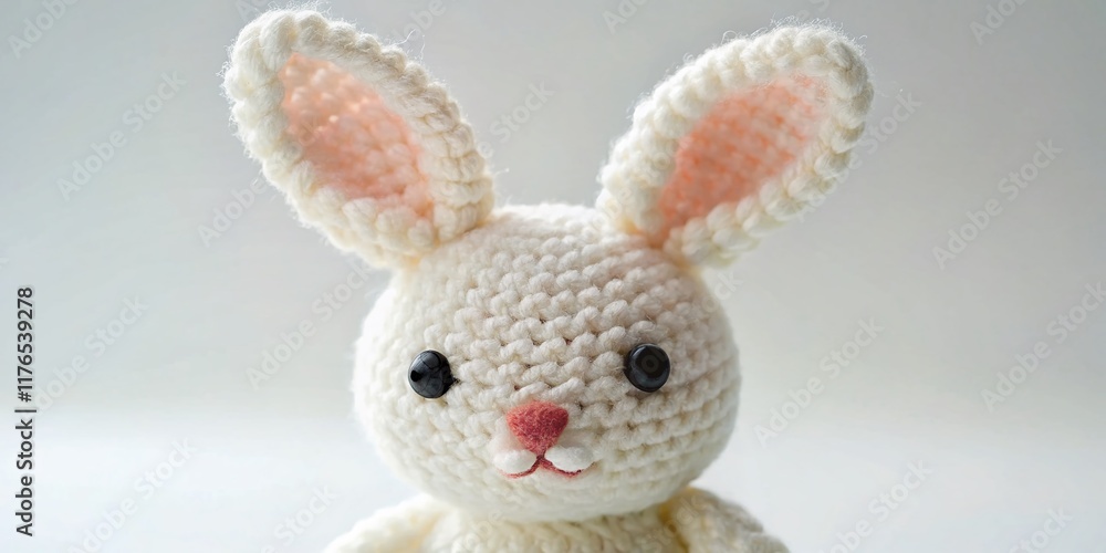 Obraz premium White Crochet Bunny on White Background - Adorable Handmade Knitted Toy