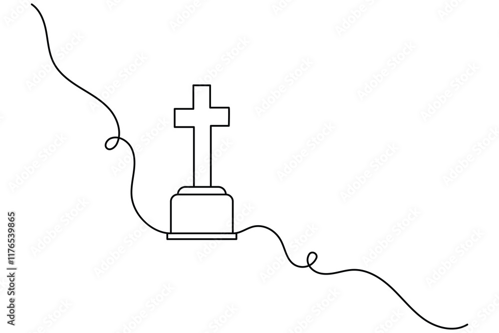 Obraz premium continuous one line christian cross with minimal vector illustration isolated on white background