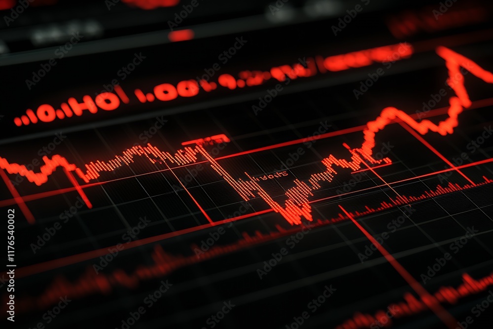 Fototapeta premium Red Digital Finance Stock Market Graph with Economic Data Visualization : Generative AI