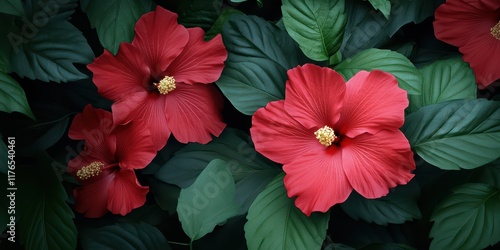 Wallpaper Mural Vibrant Red Hibiscus Flowers Nestled Among Lush Green Leaves Torontodigital.ca