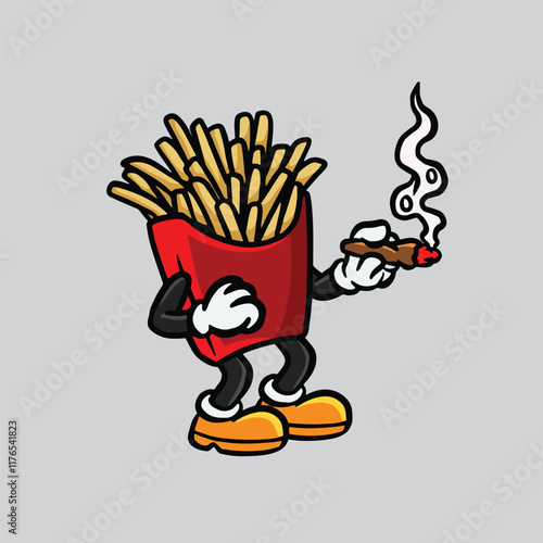 French fries character mascot smoking nugs cartoon