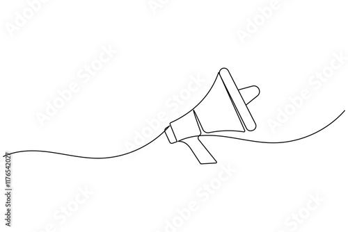 Megaphone icon continuous one line drawing of isolated outline flat vector illustration