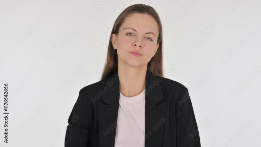 Portrait of Businesswoman with Thumbs Down on White Background Portrait of Businesswoman with Thumbs Down on White Background