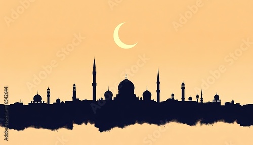 silhouette of mosque in sunset, silhouette of mosque, silhouette of mosque ramadan, silhouette of mosque ramadhan, magrib, ramadan bulan puasa, promosi untuk bulan ramadan	 photo