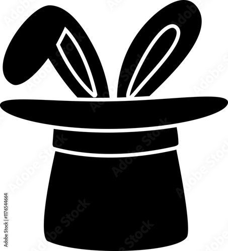 Magician hat with Rabbit ears black icon.
Bunny in magic hat  silhouette vector. 
concept with hat and rabbit trick.
Transparent background.