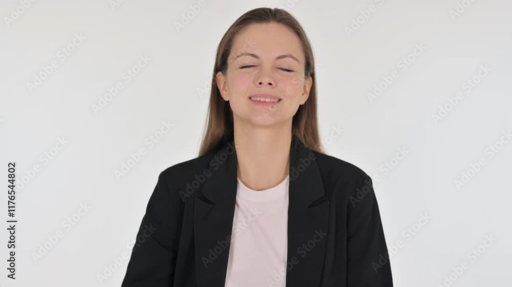 Portrait of Businesswoman with Okay Sign on White Background Portrait of Businesswoman with Okay Sign on White Background