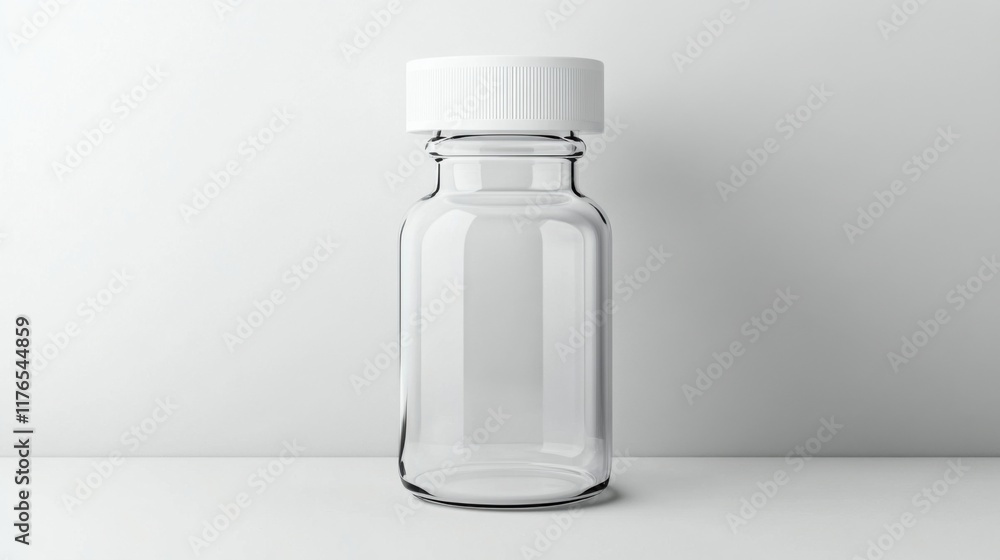 a clear bottle with a white cap on a table a clear bottle with a white cap on a table