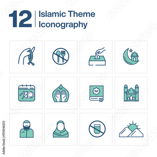 ramadan arabic islamic celebration icon set