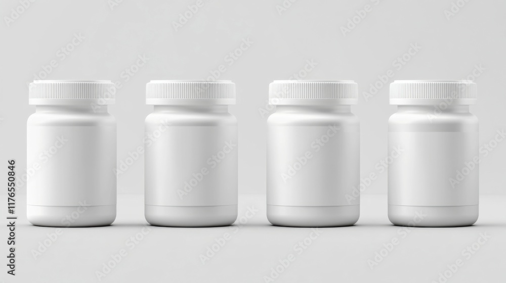 a row of white bottles with white caps a row of white bottles with white caps