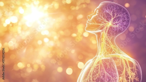 Serene human profile with glowing nervous system.