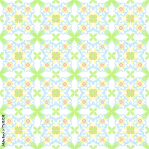 seamless floral pattern with yellow and pale blue flowers and green leaf