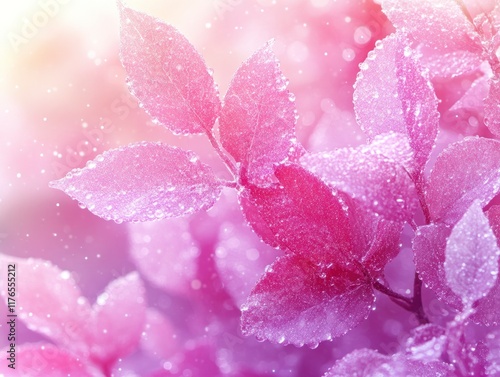 Soft Focus on Vibrant Leaves Illuminated by Fireworks with Water Drops in a Magical Dreamy Background photo