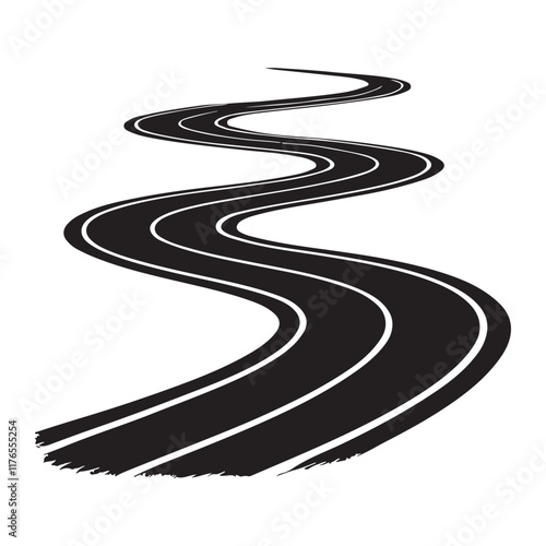 Winding Road Silhouette Illustration A Vector Graphic of a Serpentine Asphalt Path