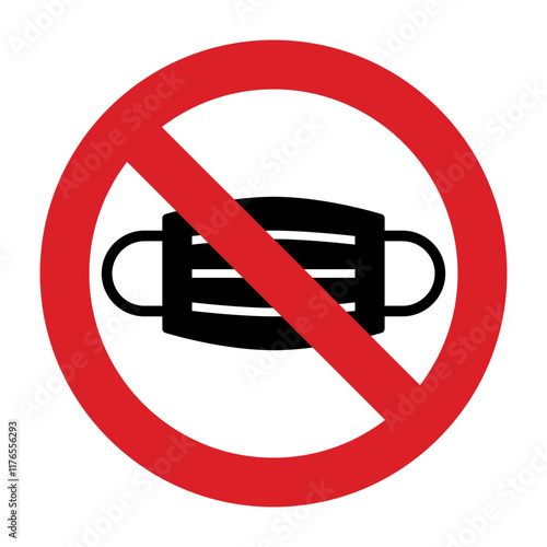 No masks area. Please remove medical face mask. Take off breath mask warning stop sign.