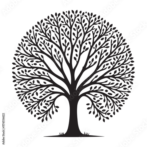Full Round Tree Silhouette Vector Illustration