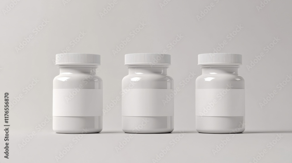 three white bottles with white caps on a white surface three white bottles with white caps on a white surface