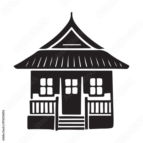 Traditional Asian House Silhouette Architectural Illustration photo