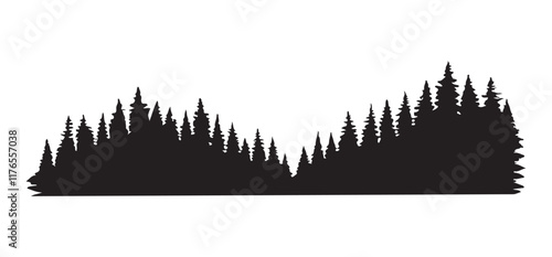 Silhouette Illustration of a Coniferous Forest Landscape