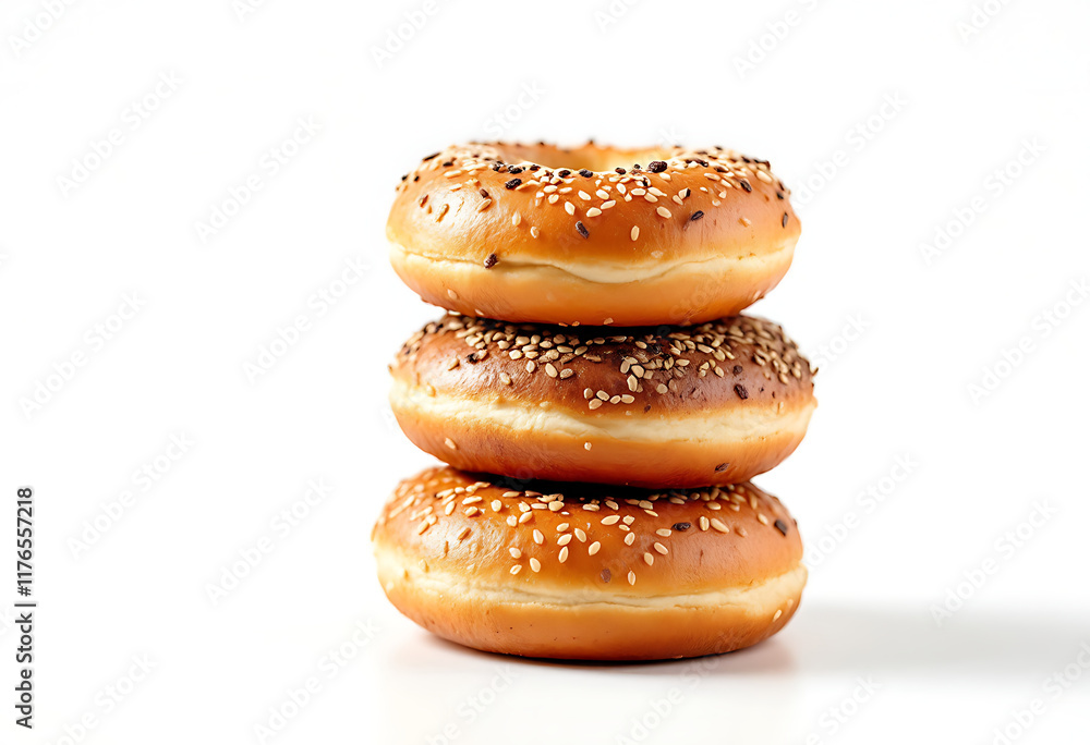 Sesame Bagels: A Stack of Golden-Brown, Seed-Topped Bakery Delights Sesame Bagels: A Stack of Golden-Brown, Seed-Topped Bakery Delights