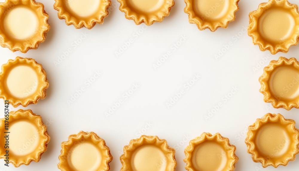 Mini Tart Shells Arranged as a Border on White Background Mini Tart Shells Arranged as a Border on White Background