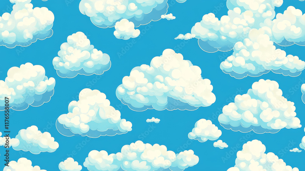 Seamless pattern of white clouds on blue sky for wallpaper or background design Seamless pattern of white clouds on blue sky for wallpaper or background design