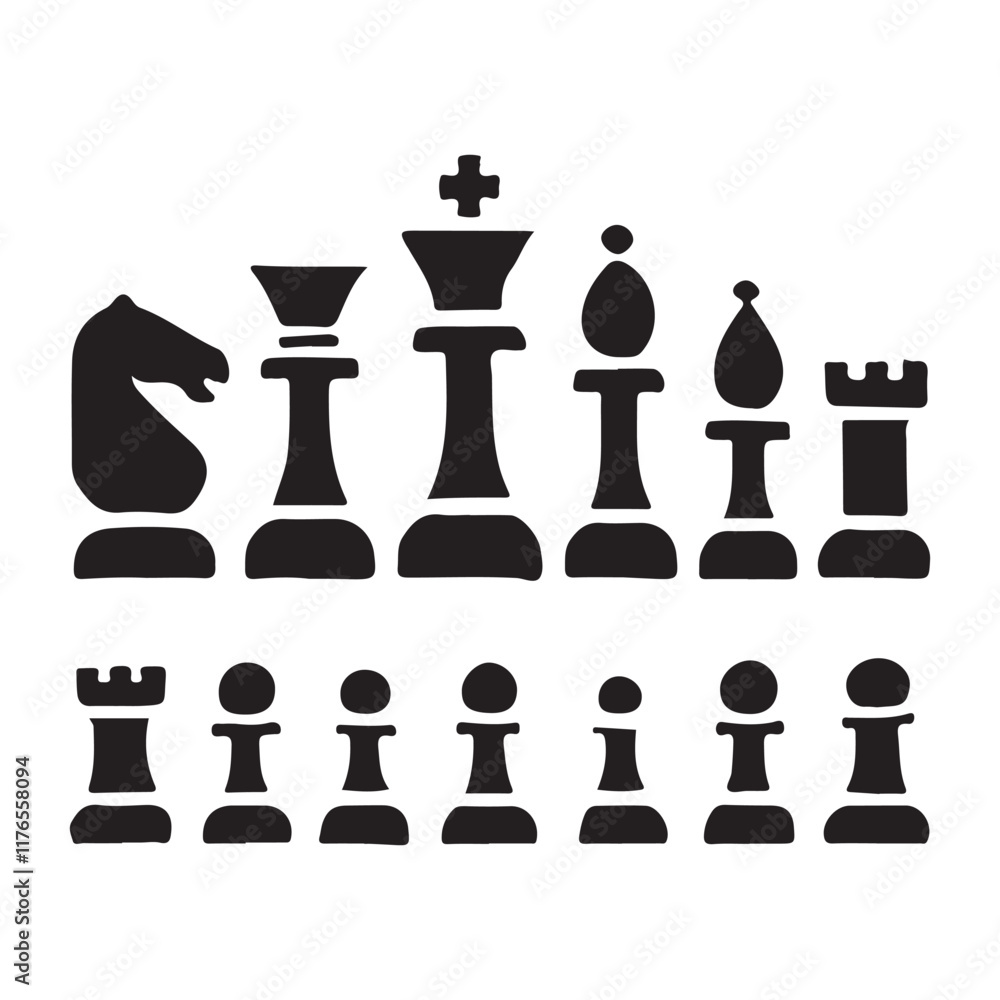 Classic Chess Pieces Silhouette Set Classic Chess Pieces Silhouette Set