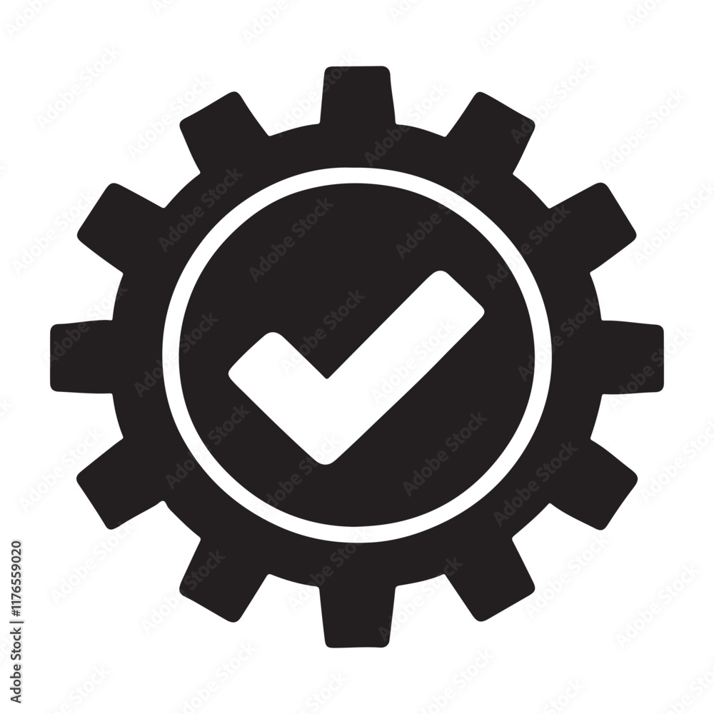 Gear with Checkmark Silhouette Vector Icon for Settings Gear with Checkmark Silhouette Vector Icon for Settings