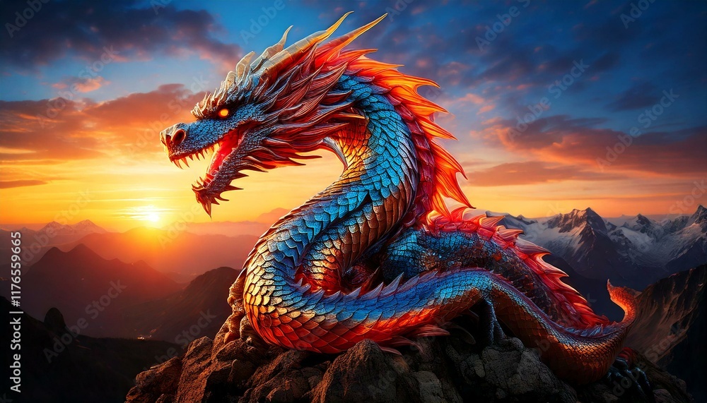 Naklejka premium sunset dragon