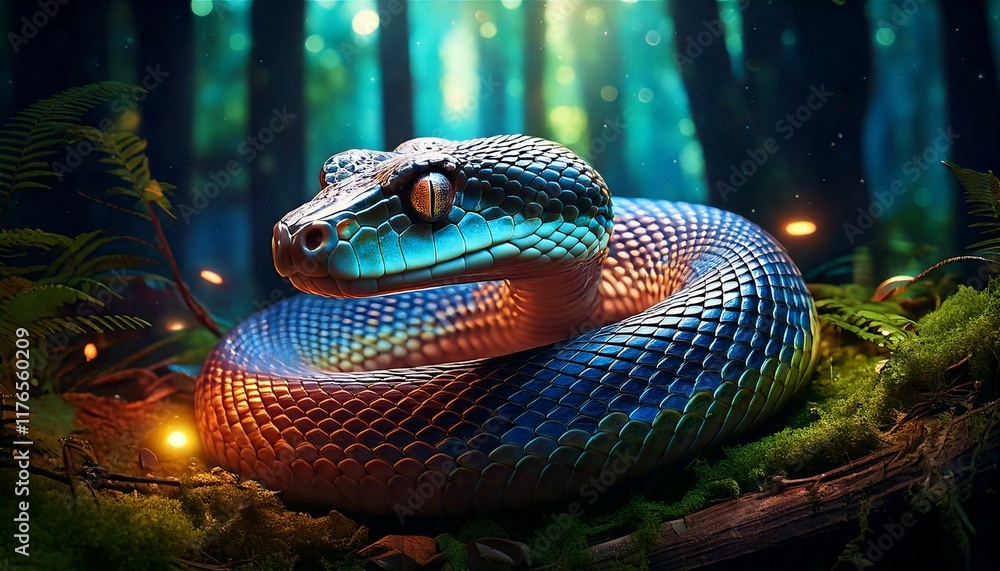 Fototapeta premium mystical snake with glowing eyes slithering 
